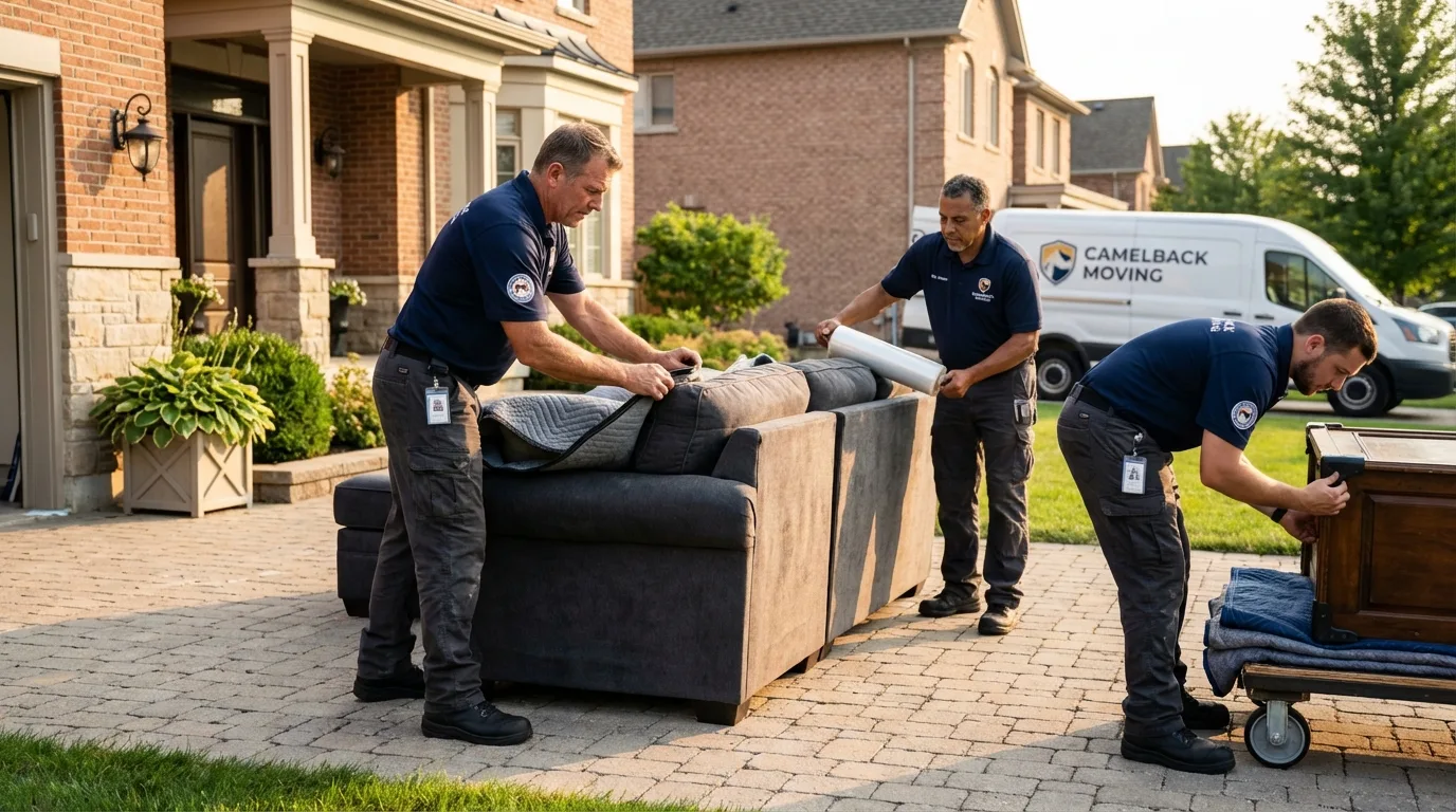 Large estate moving crew wrapping furniture in Pennington, NJ